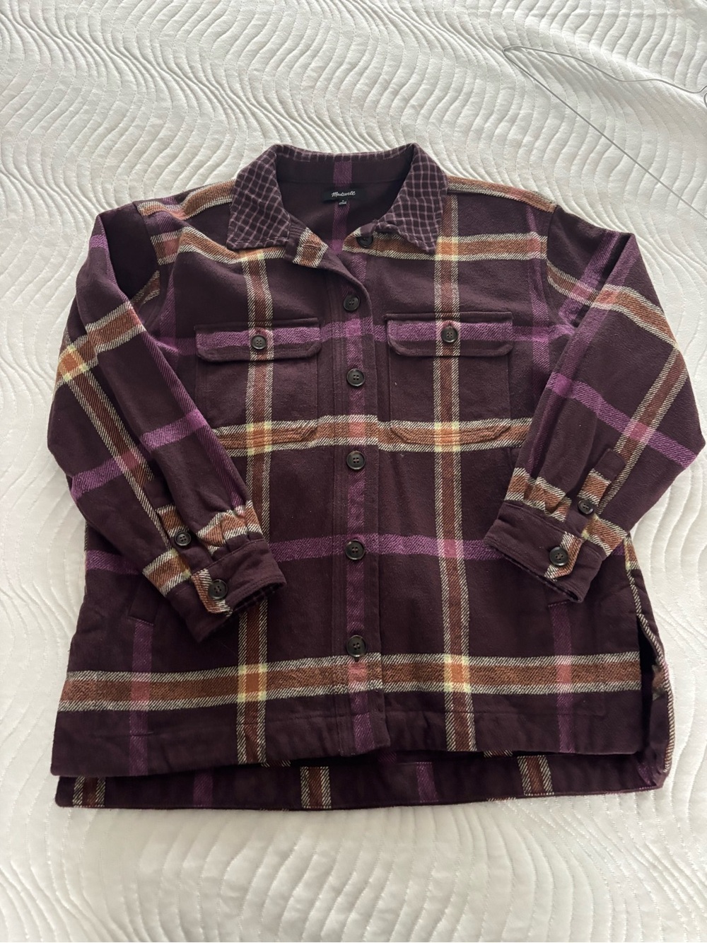 Madewell Plaid Button-Front Shirt Jacket in Deep Plum